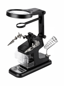 Третья рука для пайки с подсветкой, универсальный держатель на подставке с лупой 2 руки Орбита OT-INL48